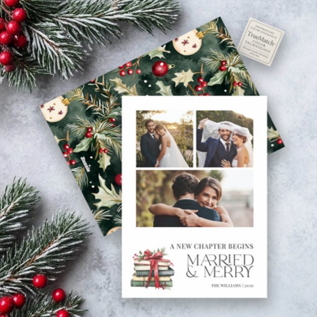Nytt kapitel Gift & Merry Newlyed Bow 3-foto Julkort (Skapare uppladdad)
