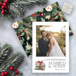 Nytt kapitel Gift & Merry Newlyed Red Bow Photo Julkort