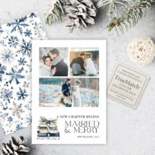 Nytt kapitel Gift och Merry Blue Snowflake 3-foto Julkort