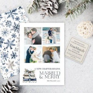 Nytt kapitel Gift och Merry Blue Snowflake 4 Foto Julkort