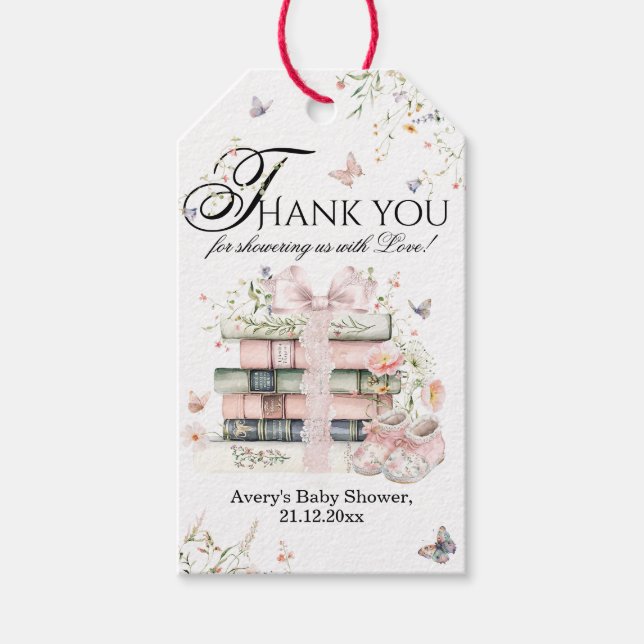 Nytt kapitel Påbörja Bok Wildblomma Flicka Shower Presentetikett (Framsidan)