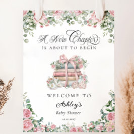 Nytt kapitel Rosa Blommigt Bow Baby Shower Välkomm Poster