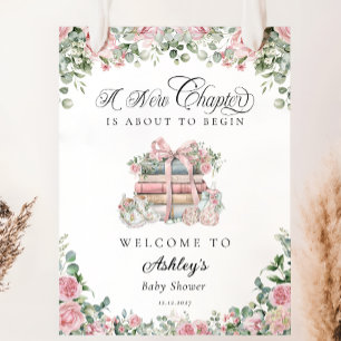 Nytt kapitel Rosa Blommigt Bow Baby Shower Välkomm Poster