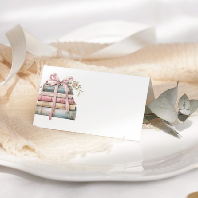 Nytt kapitel Rosa Bow Bokar Baby Shower Placeringskort (Skapare uppladdad)