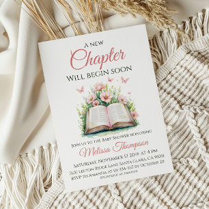 Nytt kapitel Rosa Girl Brunch Bok Baby Shower Inbjudningar