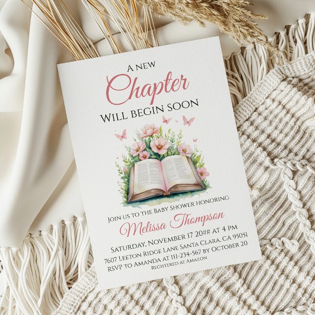 Nytt kapitel Rosa Girl Brunch Bok Baby Shower Inbjudningar (Skapare uppladdad)