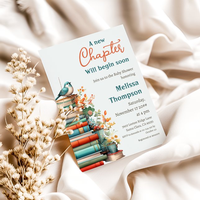 Nytt kapitel Starta Blommigt Bok Babykläder Inbjudningar (Skapare uppladdad)