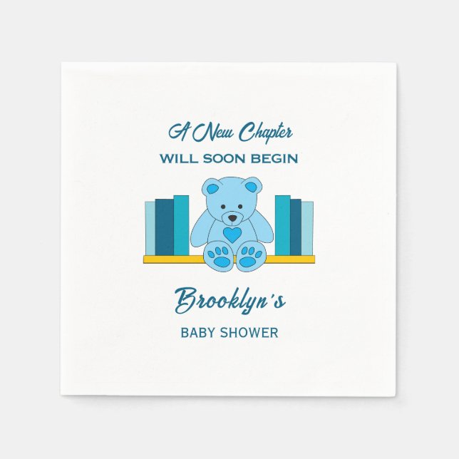 Nytt kapitel Storybook Baby Shower Blue-Nalle Pappersservett (Framsidan)