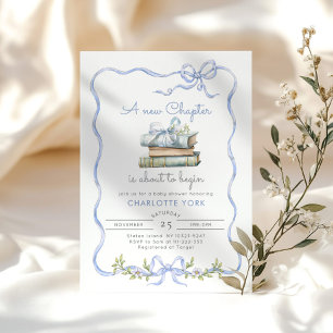 Nytt kapitel Storybook Blue Bow Baby Shower Inbjudningar