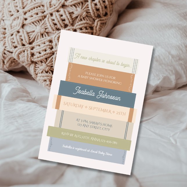 Nytt kapitel Storybook Stack Bok Älskare Baby Show Inbjudningar (New Chapter Storybook Stack Book Lover Baby Shower Invitation)