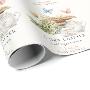 Nytt kapitel Tea Butterfly Storybook Baby Shower Presentpapper