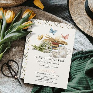 Nytt kapitel tea Set Butterflies Bok Baby Shower Inbjudningar