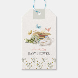 Nytt kapitel tea Set Butterflies Bok Baby Shower Presentetikett