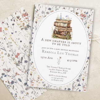 Nytt kapitel, vattenfärg för babydusch, vilda blom inbjudningar