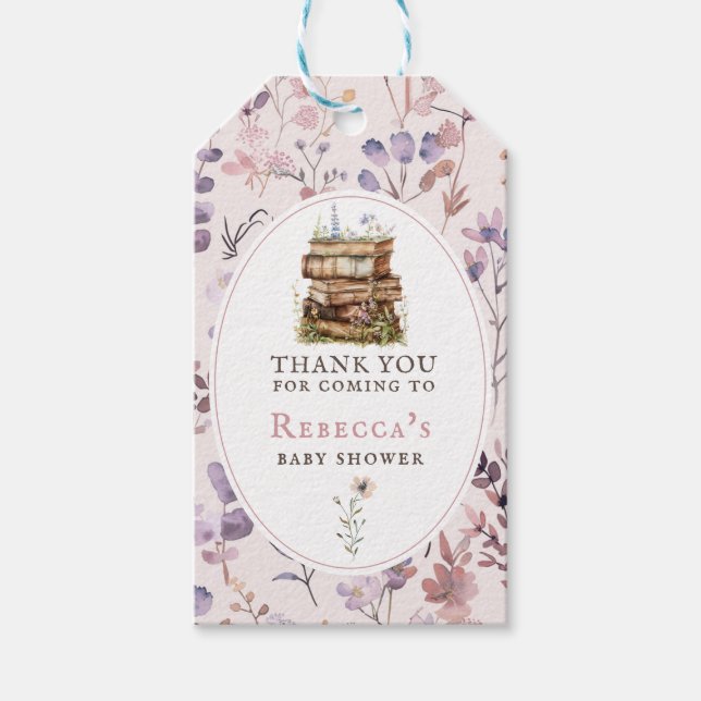 Nytt kapitel, vattenfärg för babydusch, vilda blom presentetikett (Framsidan)