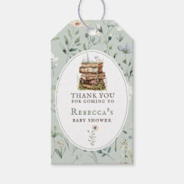 Nytt kapitel, vattenfärg för babydusch, vilda blom presentetikett