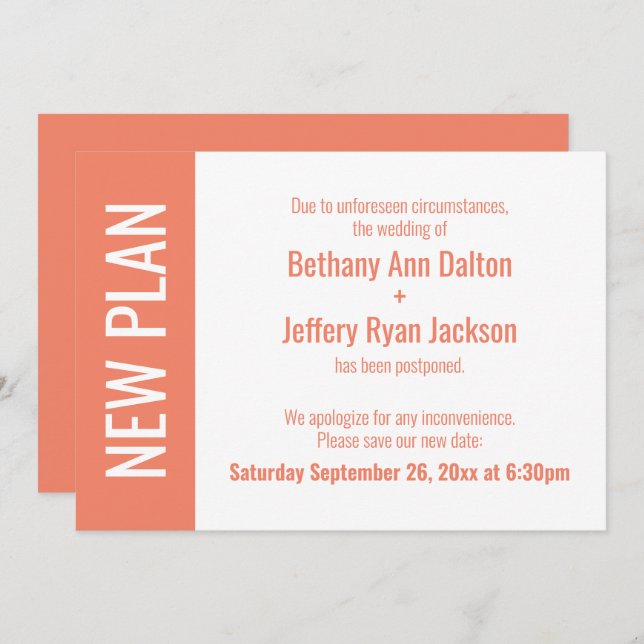 Nytt laxplan, uppskjutit uppdateringskort för Bröl Inbjudningar (Fram/baksida)