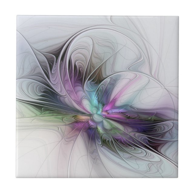 Nytt liv, färglös Abstrakt Fractal Art Fantasy Kakelplatta (Framsidan)