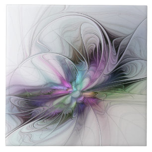 Nytt liv, färglös Abstrakt Fractal Art Fantasy Kakelplatta