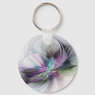 Nytt liv, färglös Abstrakt Fractal Art Fantasy Nyckelring