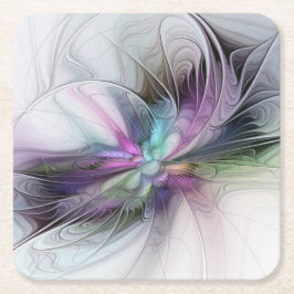 Nytt liv, färglös Abstrakt Fractal Art Fantasy Underlägg Papper Kvadrat