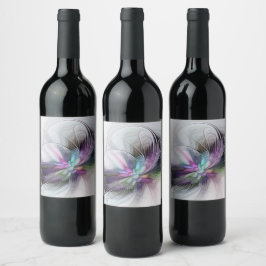 Nytt liv, färglös Abstrakt Fractal Art Fantasy Vinflaska Etikett