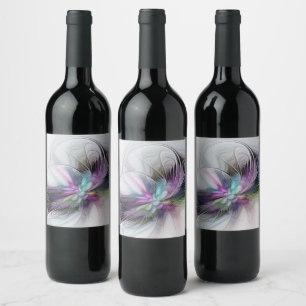 Nytt liv, färglös Abstrakt Fractal Art Fantasy Vinflaska Etikett