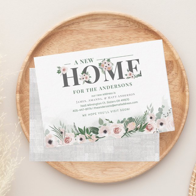 Nytt meddelande om Blommigten i Adress Vi har flyt (Floral New Home Notice Change of Address Moving  Announcement)