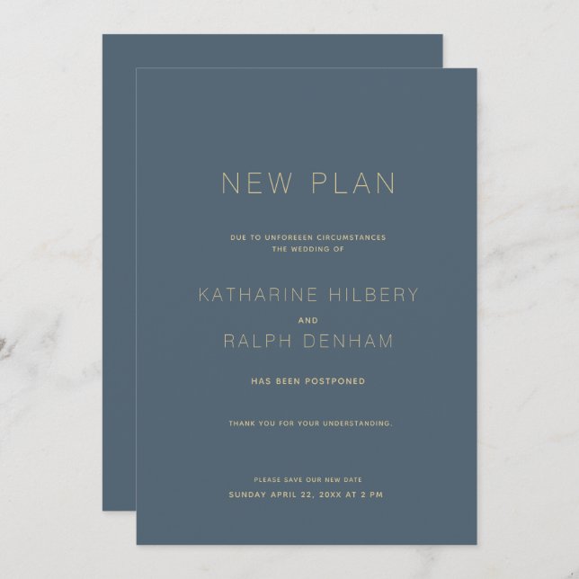 Nytt meddelande om den nya planen för marinblå Brö Inbjudningar (Fram/baksida)