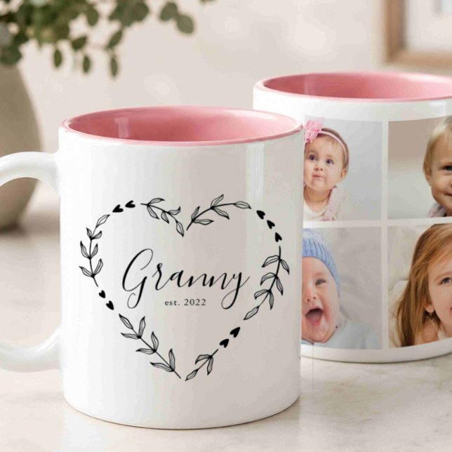 Nytt Mormor År Est. Fyra Foto Collage Två-Tonad Mugg (Skapare uppladdad)