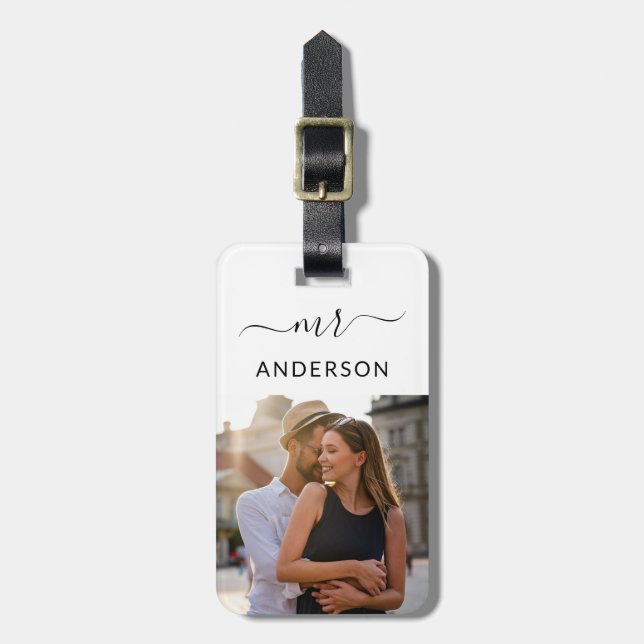 Nytt Mr med skript och foto för Honeymoon Bagagebricka (Vertikal Framsida)
