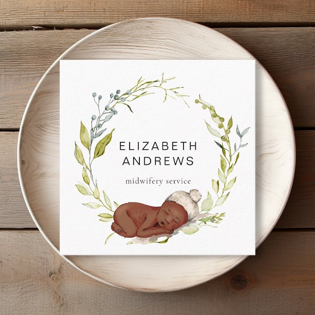 Nytt navelskåderi, nutida affärskort fyrkantigt visitkort (New Born-Eucalyptus-Wreath, Modern business card)