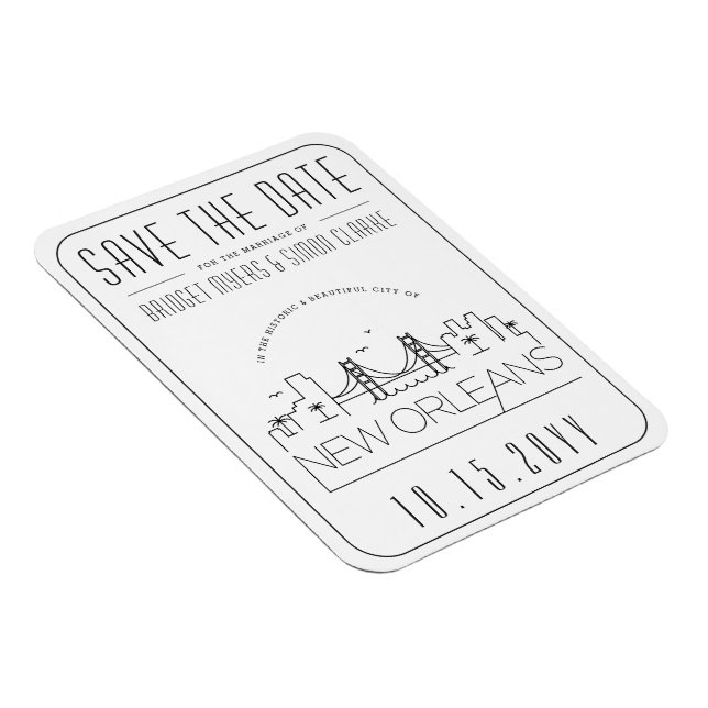 Nytt Orleans Bröllop Steilized Skyline Spara datum Magnet (Högersidan)