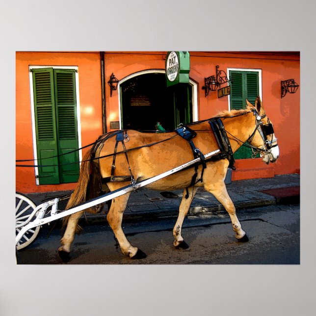 Nytt Orleans Fransk Quarter Carriage Mun Print Poster (Framsidan)