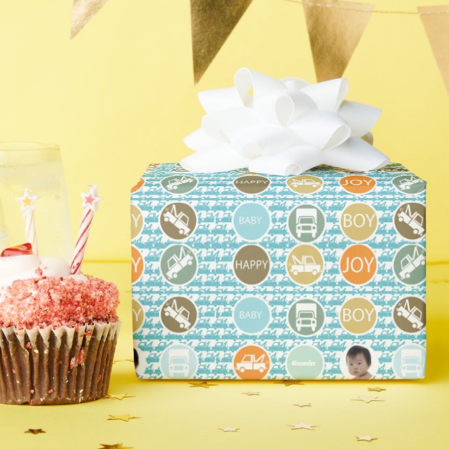 Nytt papper för omslagning av foton från babypojke presentpapper (Födelsedagsfest)