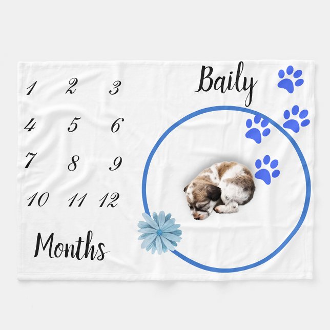 Nytt Pet Hund Cat Milestone Boy Blue Photo BackDro Fleecefilt (Skapare uppladdad)