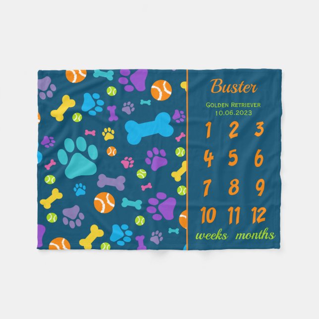 Nytt Photoshot Milestone Blanket i Hund Puppy Fleecefilt (Framsidan (Horisontell))