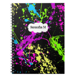 Nytt Retro neon målar splatteren på svart Anteckningsbok