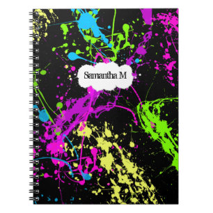 Nytt Retro neon målar splatteren på svart Anteckningsbok
