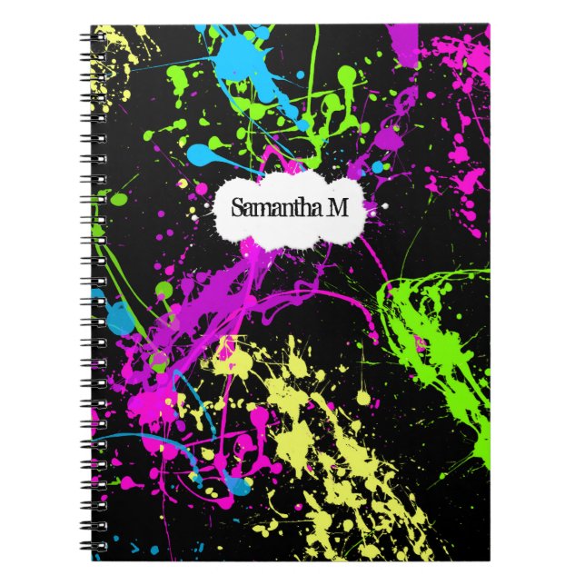 Nytt Retro neon målar splatteren på svart Anteckningsbok (Framsidan)