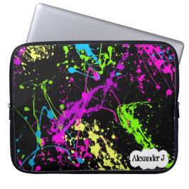 Nytt Retro neon målar splatteren på svart Laptop Sleeve