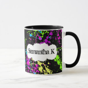 Nytt Retro neon målar splatteren på svart Mugg