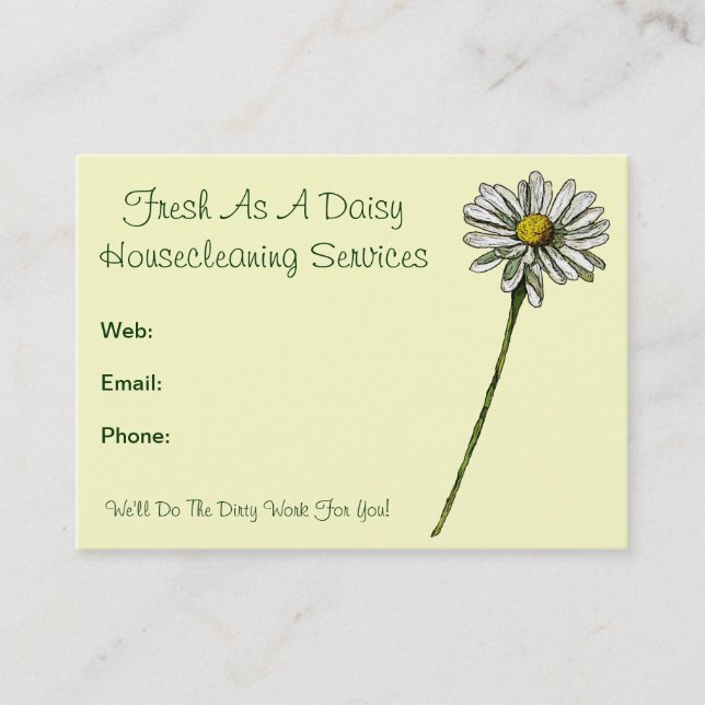 Nytt som en daisy: Housecleaning servar, Visitkort (Framsida)