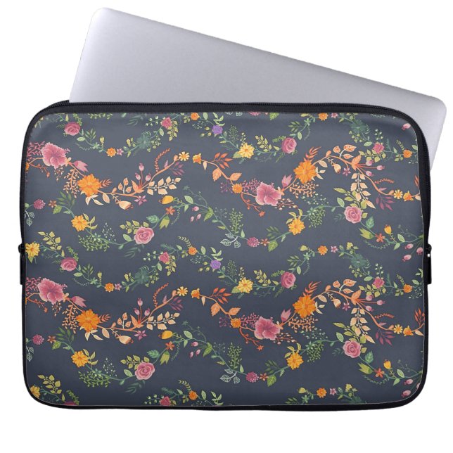 Nytt startstöd | Enkelt Blommönster Laptop Fodral (Framsidan)