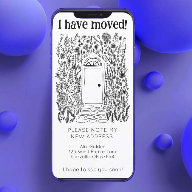 Nytt Träd-fritt kort för hemmabiotisk Adress-utmat (Moving Announcement New Home Address Cute Garden Door Floral Tree-Free Card Digital Download ecard
)