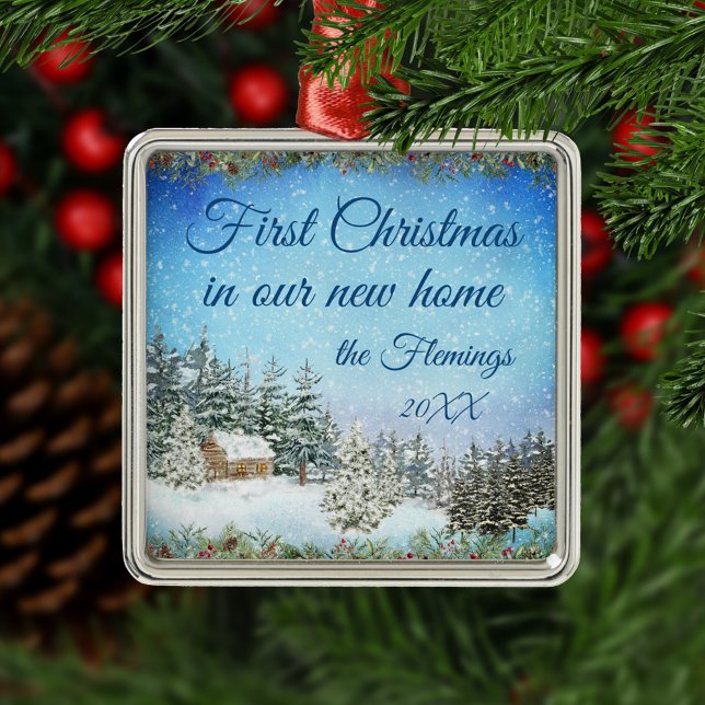 Nytt vattenfärgsscen i hemmet julgransprydnad metall (Skapare uppladdad)