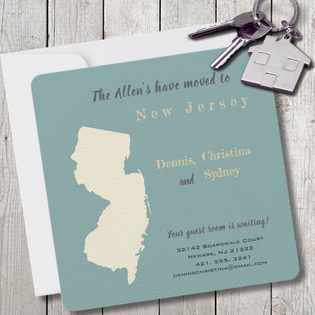Nytt vykort för meddelande om Flytta i hemmet New  (Moving to New Jersey? Send your friends and family a beautiful personalized announcement!)