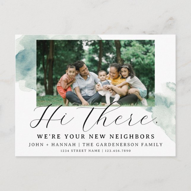 Nytt vykort för nya grannar med modern vattenfärg (Framsida)