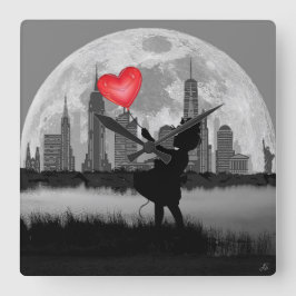 NYTT YORK Full Moon Girl Heart Ballongvägg Klocka