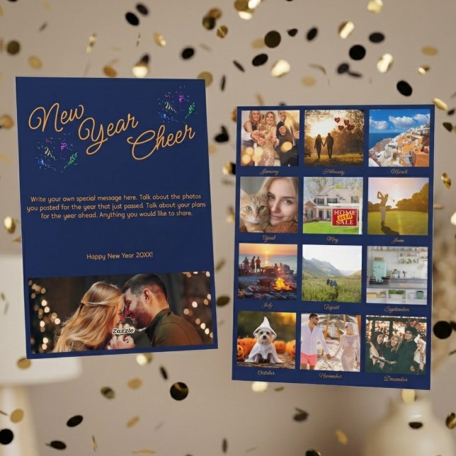 Nyttårsfirande Multi Foto Navyblå Julkort (Skapare uppladdad)